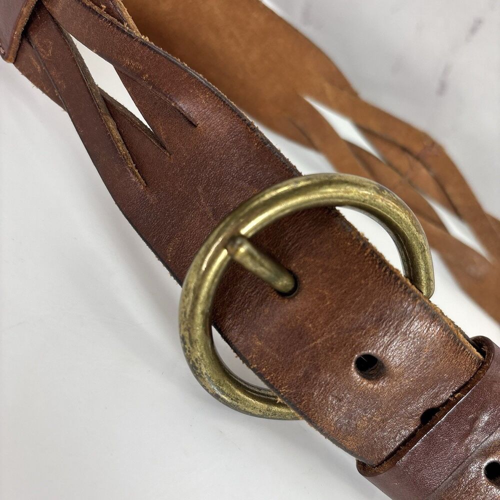 VTG American Eagle Outfitters Braided Leather Belt Cognac Brown Brass Buckle 34" - Picture 7 of 16
